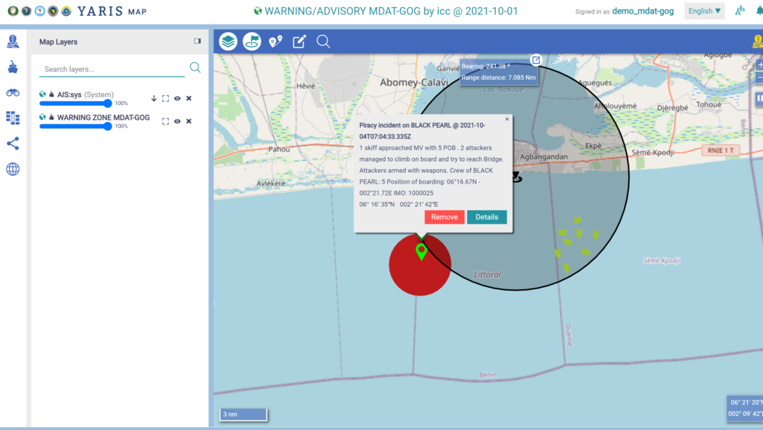 Transmission of piracy alerts in the Gulf of Guinea via #YARIS